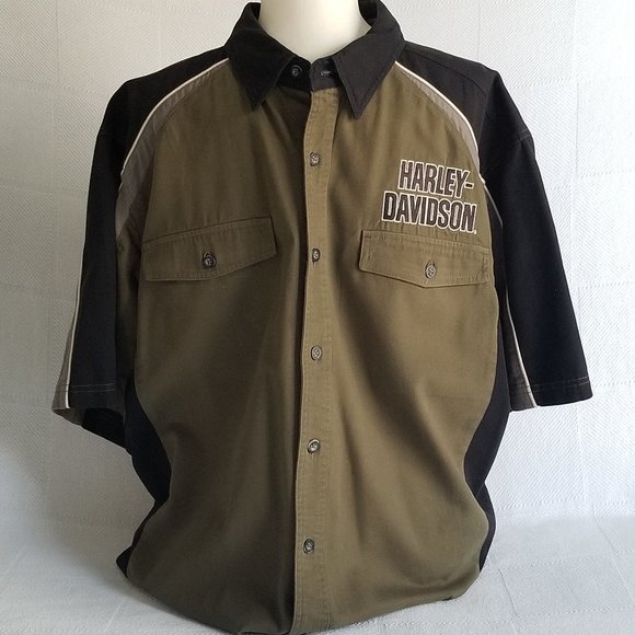 Harley-Davidson Men's Olive and Black Shirt - Picture 1 of 7